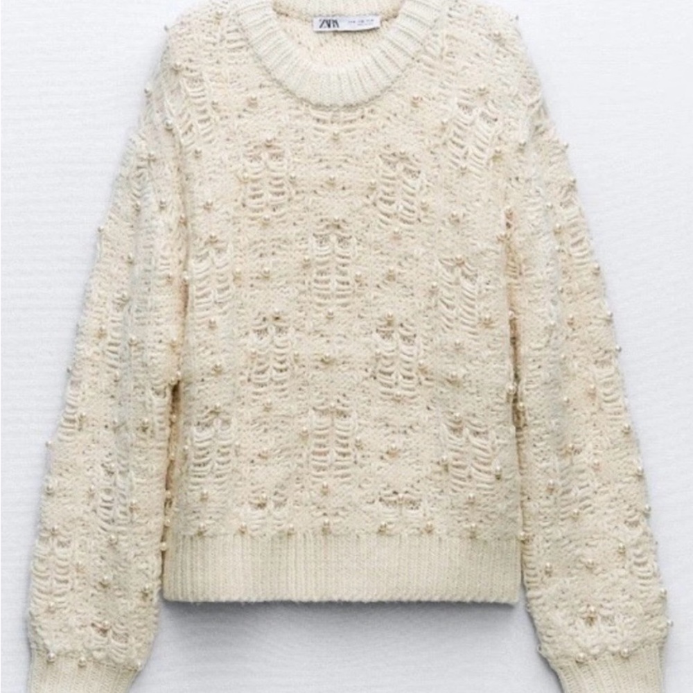 Zara XS Cream Sweater with Pearl Detailing